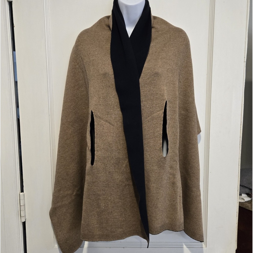 Scarf Shawl Women's Large Reversible Black / Tan Arm Holes 26" X 68" OSFM
